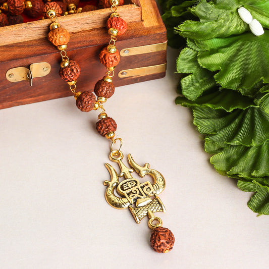 Golden Plated Shiv Trisul Rudraksha Necklace/Mala