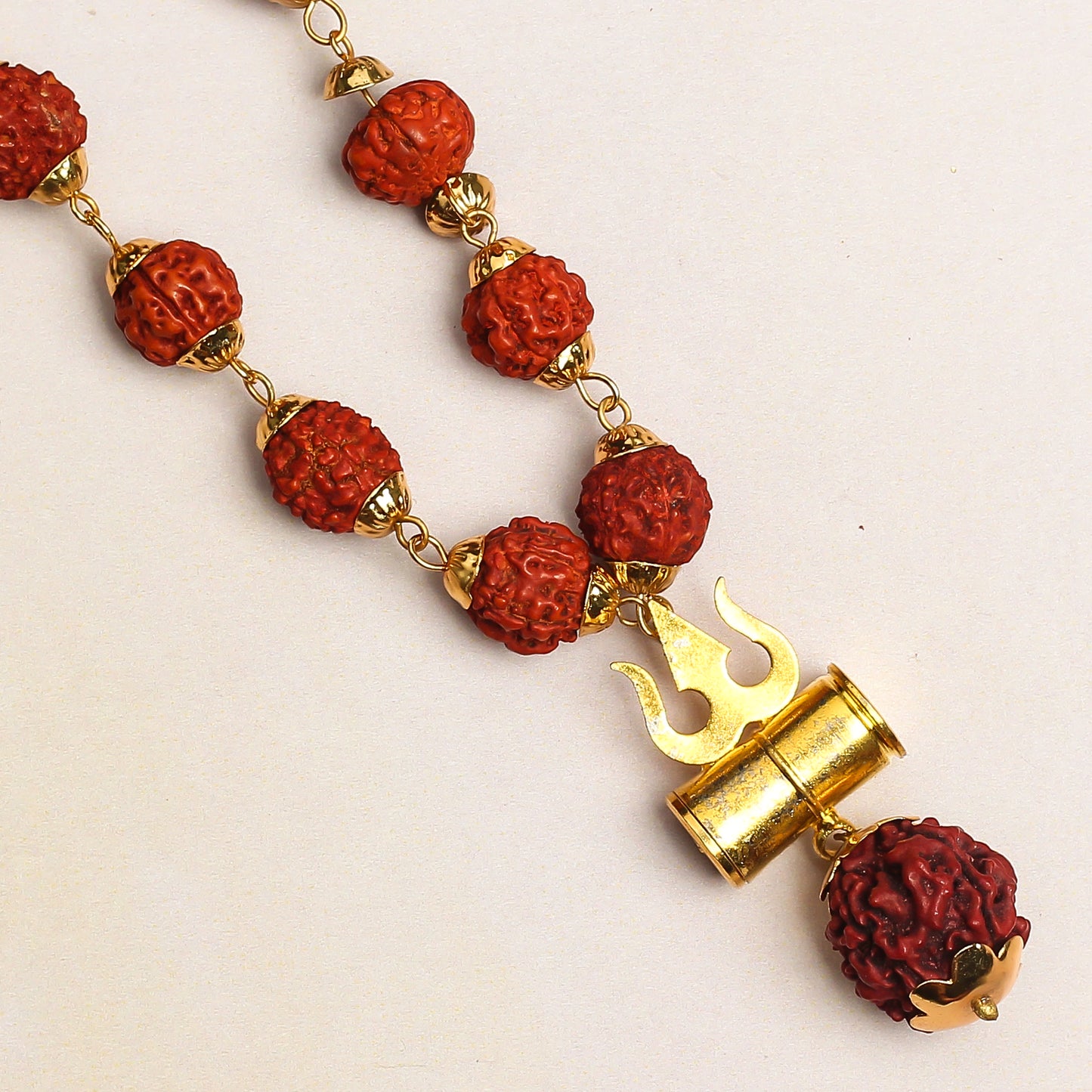 Golden Plated Mahadev Trisul Rudraksha Necklace/Mala