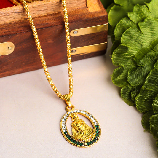 Khatu Shyam ji SilverGreen Locket and Chain set