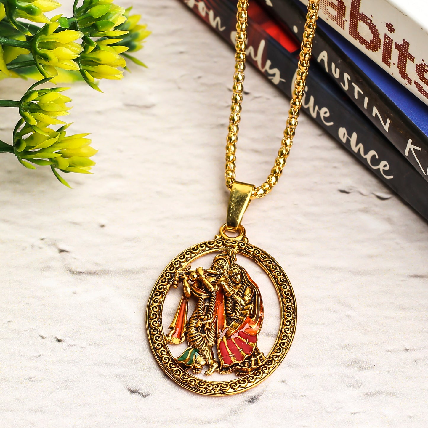 Radhakrishna Gold plated Locket and Chain set